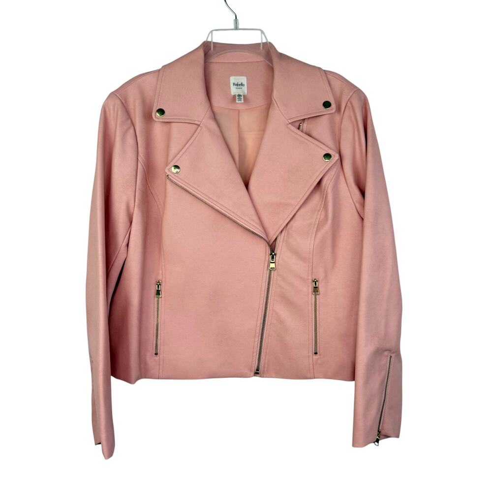 Rafaella Weekend Pink Faux Leather Moto Zip Jacket Coat Women's Sz XL